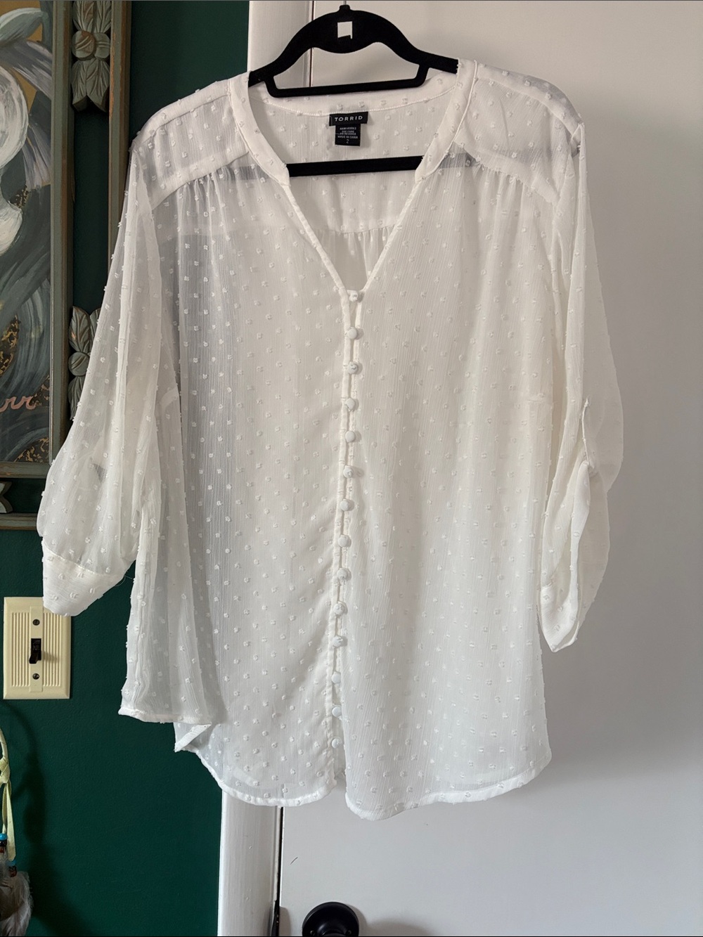 Torrid White Swiss Dot Button-Front Sheer Blouse